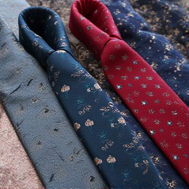 Assortment of rolled silk neckties in various patterns